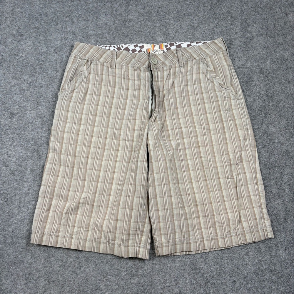 Y2KOcean Pacific Plaid Shorts Mens 34 Brown Sidewalk Surf Beach Adult Cotton 00s